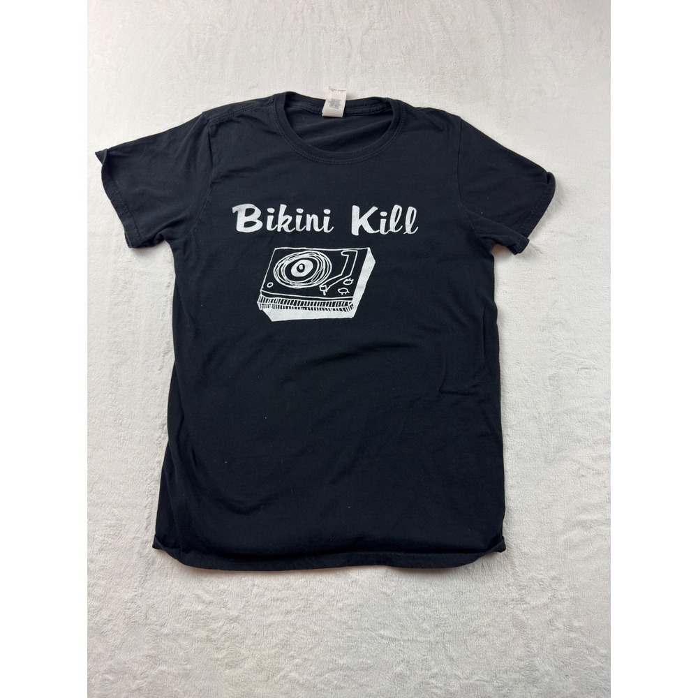 Bikini Kill Band T-Shirt Small Black Riot Grrrl Punk Rock Turntable Graphic Tee